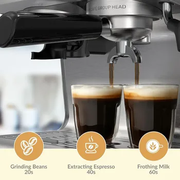 20 Bar Espresso Coffee Machine 1450W Semi Automatic Espresso Maker with Grinder for Latte Cappuccino Gift Coffee Lover 5