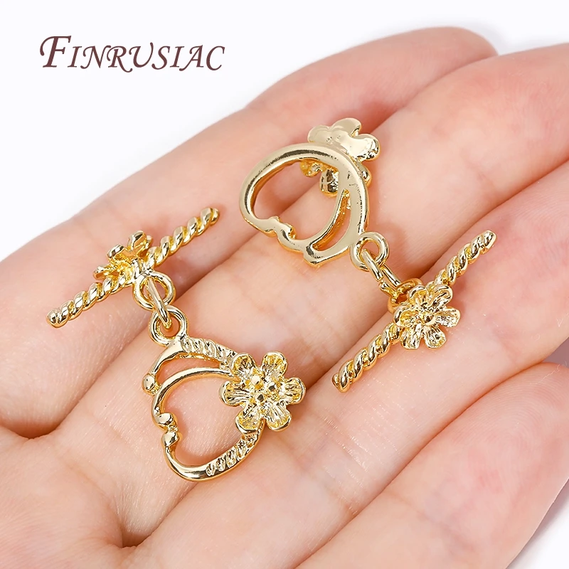 Jewelry accessories 18k gold plated heart with flower OT clasp for necklace supplies fashion end beads toggle clasps DIY jewelry making accessories