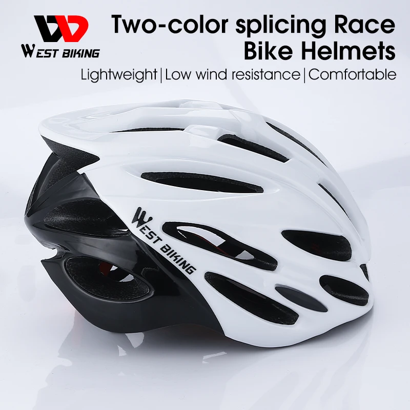 

WEST BIKING Race Bicycle Helmets Black White Splicing Lightweight Riding Safety Cap Comfortable Adjustable Men Women Cycling Hat