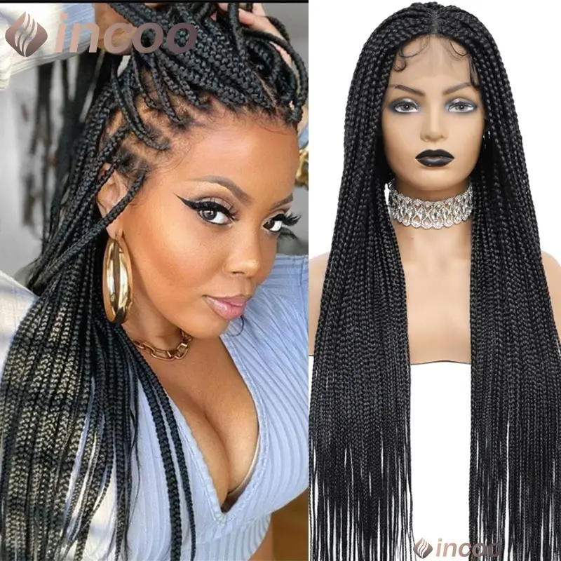 36 Inches Synthetic Full Lace Wig Braided Wigs For Black Women Knotless Box Braids Wigs Crochet Box Wig Braid Braiding Hair Wig