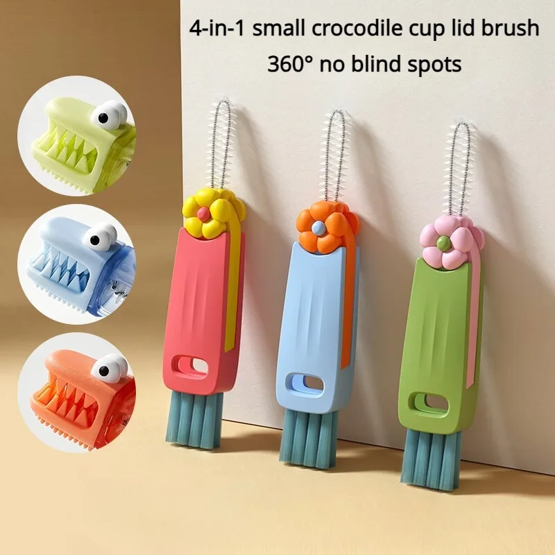 3 in 1 Cute Cup Lid Cleaner Brush Set Mini Cup Bottle Cleaning Brush Kitchen Washing Tool Mini Cleaner for Travel and Home