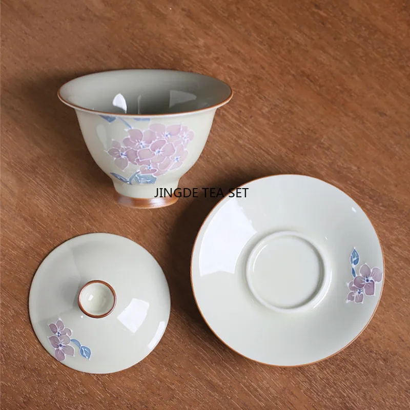 100ml hand-painted embroidered ball flower ceramic tea cover bowl handmade home Chinese Kung Fu tea set