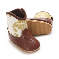 0-18M New Western Cowboy Rubber sole Non-SlipBoots Fashionable and Casual Infant/Toddler Mid length Boots Embroidered Baby Boots 3