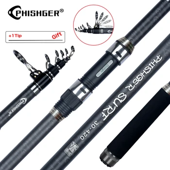 PHISHGER Telescopic Surf Spinning Rod 3.6/4.2/4.5/5.0/5.3m Power80-150g 30T Carbon Travel Surfcasting Shore Casting Fishing Pole 1