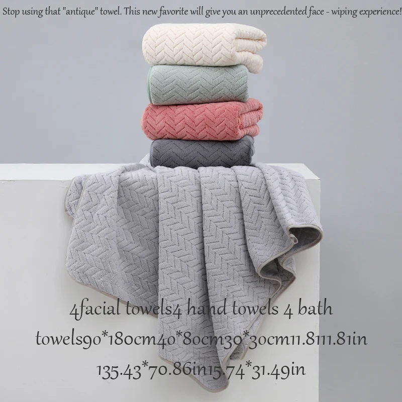 8-piece set [4 hand towels + 2 face towels + 2 bath towels] It&rsquo;s warm when you wrap it, and the size is super satisfying! Coral