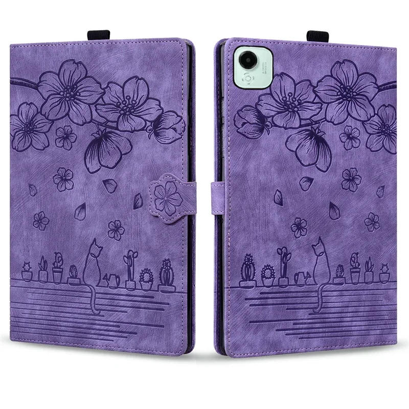 3D Flower Cat Embossed Wallet Folio Stand Tablet Case, 13.1