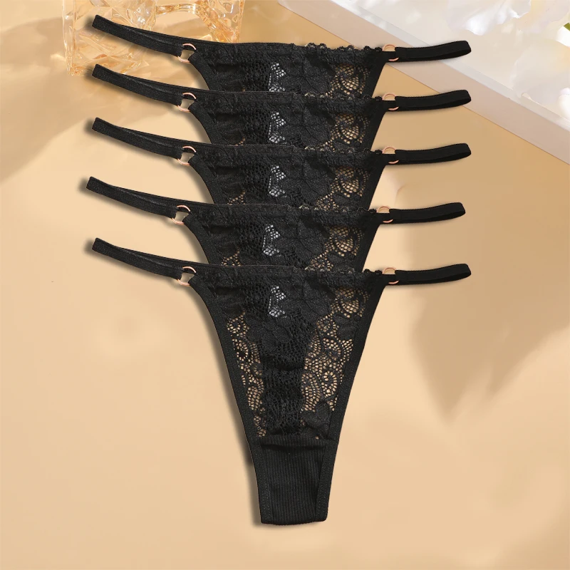 thumbnail image 1 of Ropa interior Floral de algodón para mujer, tangas de cintura con hebilla de Metal de tiro bajo, perspectiva Sexy, lencería transpirable, 5 piezas, 1 of 5