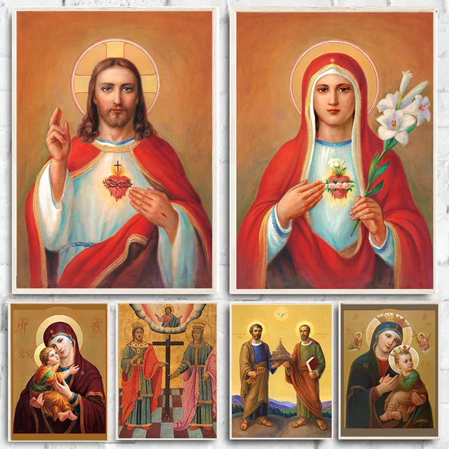 가톨릭 예술 예수 성모 마리아 성인 교회 포스터, 종교 믿음 캔버스 페인팅, 벽 인쇄, 그림 방 홈 데코