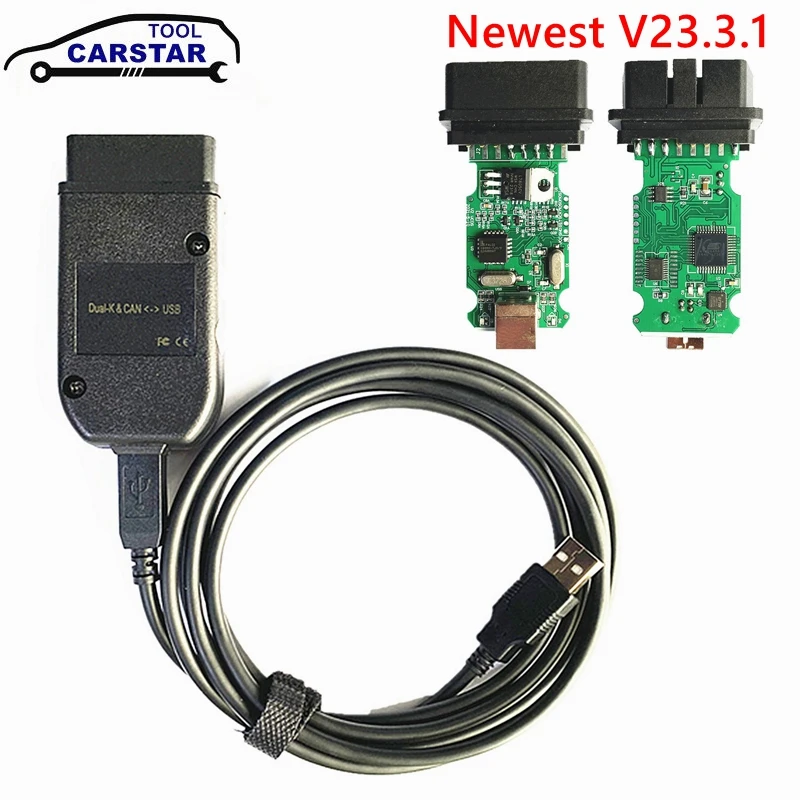 VAG COM HEX V2 V23.3.1 차량 진단 도구, OBD2 스캐너, ATMEGA162 + 16V8 + FT232RQ 지원, 새로운 모델 및 기능