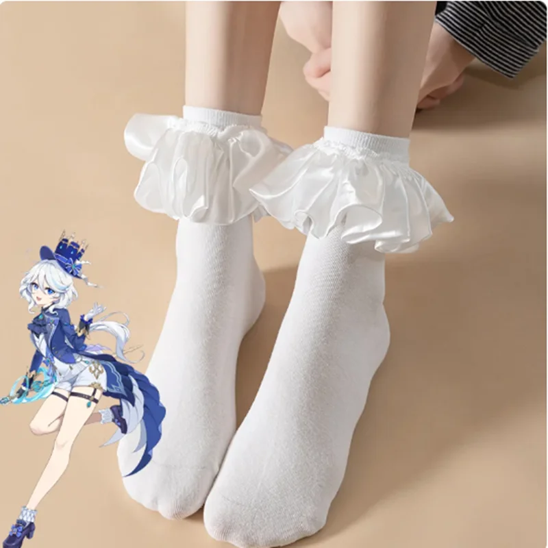 

Game Genshin Impact Furina Cosplay Accessories Stocking White Ruff Socks Lolita JK Uniform Focalors Role Play Halloween Carnival