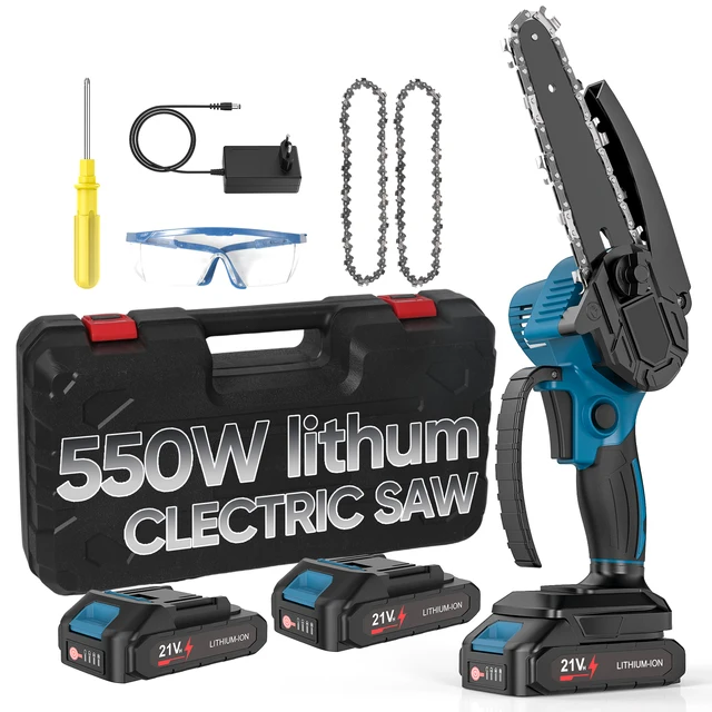 Scie à chaîne électrique sans fil de 6 pouces, outils de travail du bois et d'élagage de jardin rechargeables avec 2 batteries 1