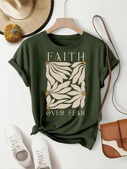 Faith Over Fear Women's Tee - Minimalist Leaf Graphic, Inspirational Casual Top 1