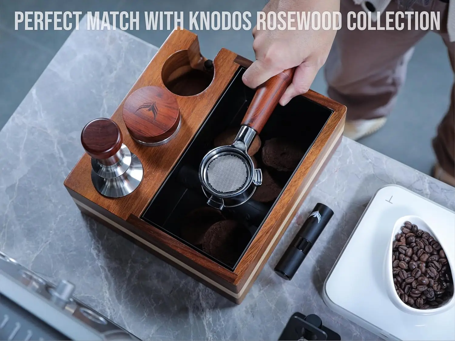 54mm Bottomless Portafilter with Rosewood Handle and Filter Basket for Espresso Machines