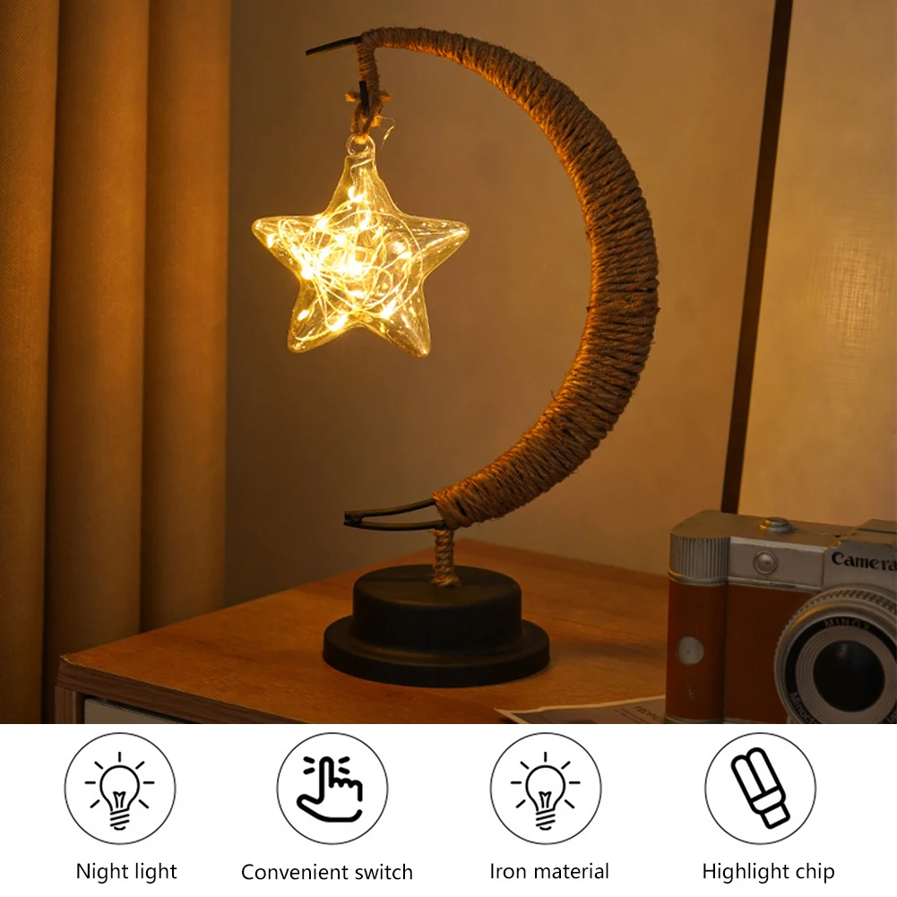 

Decorative Lunar Lamp USB/Battery Powered Moon LED Bedside Lamp Metal Moon Nightlight Ornament for Bedroom Living Room