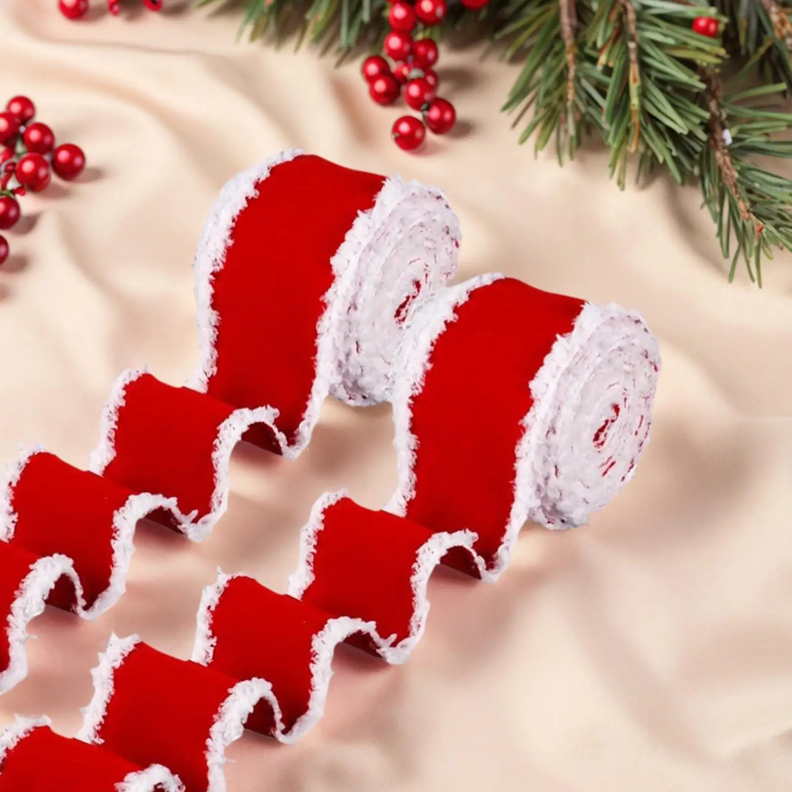 Christmas Ribbon 2 Pieces Red Christmas Decoration Burlap Ribbon For Bouquet Cake Wreath Tree Table Party Family Gathering