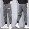 Trendy Black Corduroy Casual Pants Men's Small Leg Harem Pants Drawstring Ankle Sweatpants Fashionable Autumn Winter