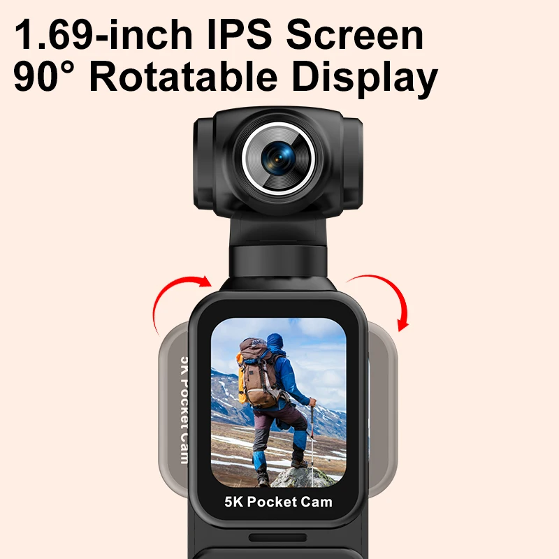 NCZOBOE Pocket Action Camera 5K Auto-rotating WIFI Vlogging Camera Anti-shake Sport 270° Outdoor Motorcycle Video Camera