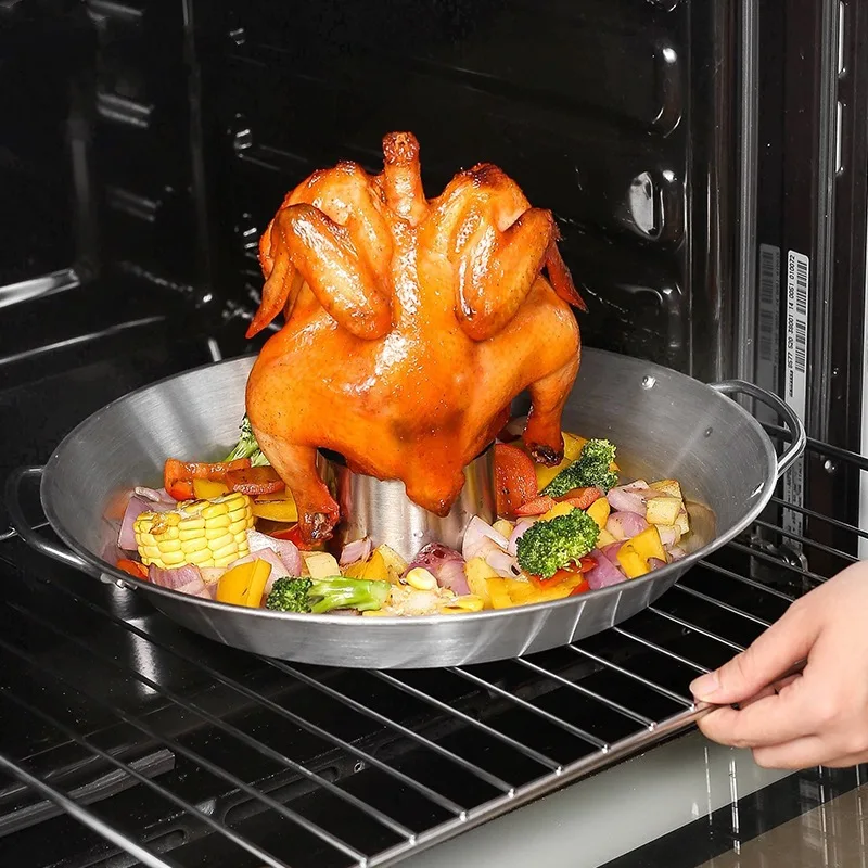 BBQ Stainless Steel Chicken Holder Pan Upright Beer Roaster Rack