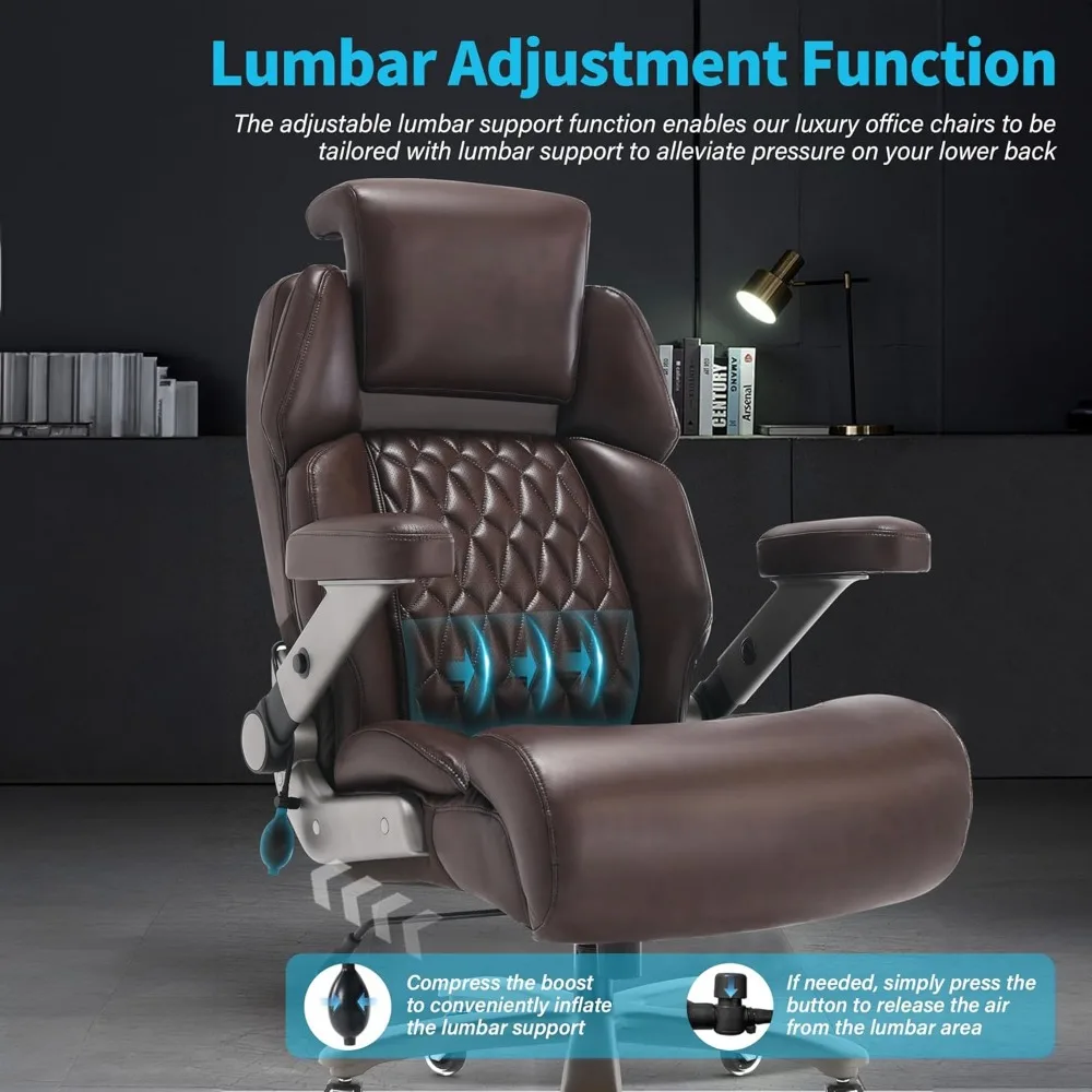 Big and Tall Office Chair 700lbs - Adjustable Headrest&Lumbar Support, 3D Flip Arms, Large Wheels &Heavy Duty Metal Base, Ergono