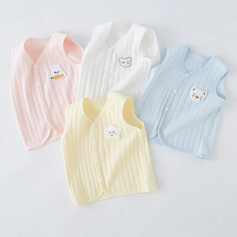 Infant Baby Vest For Spring Autumn Winter Solid Cartoon Embroidery Children's Cardigan Baby Boy Girl Warm Thickened Clothes Vest