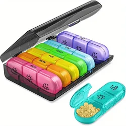 Portable Travel Pill Organizer with Large 7 - Day Compartments for Vitamins and Medications (Black multi - color)