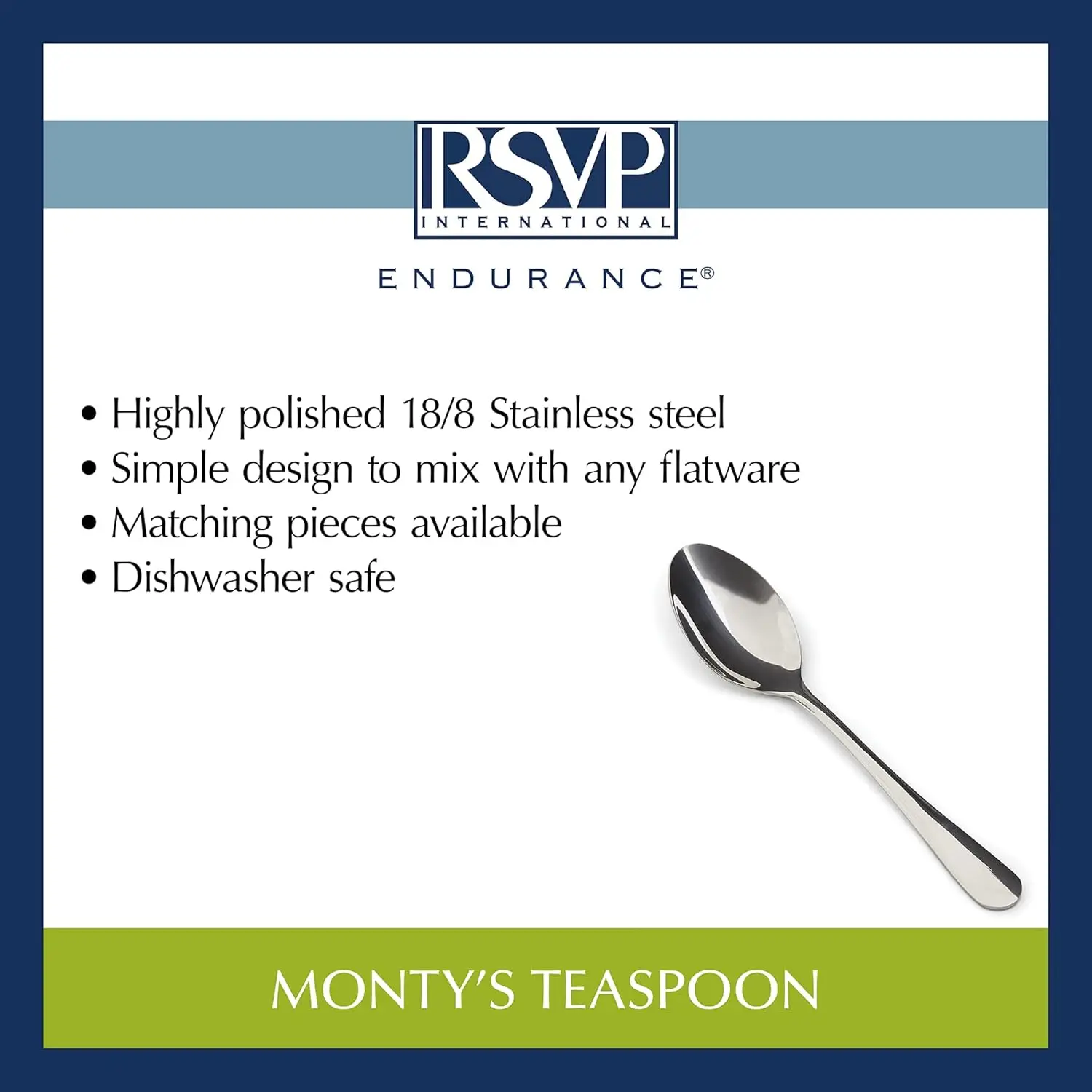 Endurance Flatware Collection Stainless Steel, Dishwasher Safe, Teaspoon， spoon