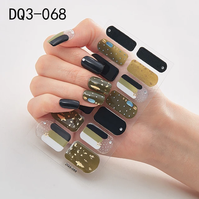 Korean Fashion Colorful 3D Glitter Sequins Nail Art Stickers Manicure DIY Nail Strips Wraps Solid Color DQ3-068