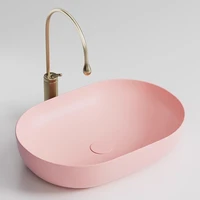 อ่างล้างหน้าเซรามิกทันสมัย สีชมพู อ่างล้างหน้าแบบตั้งบนเคาน์เตอร์ พร้อมอุปกรณ์ระบายน้ำ 6