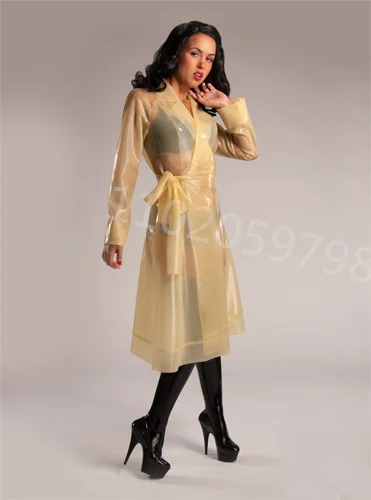 

Handmade Latex Rubber Outfit Transparent Latex Girl Trench coat Long Jacket Suit without bra and underwear