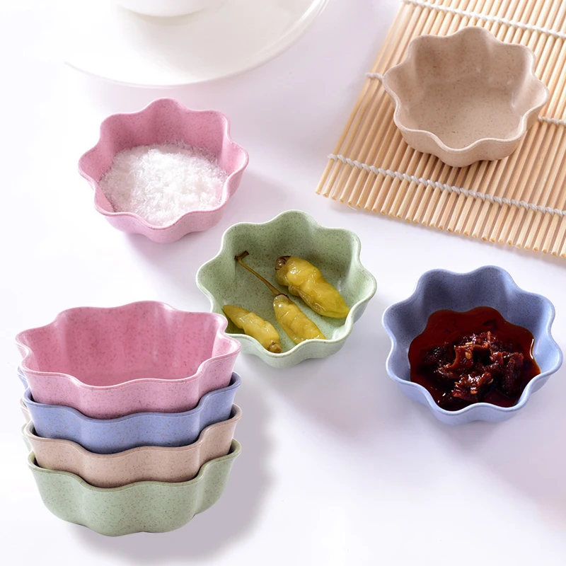 

Creative Seasoning Dishes Round Heart Flower Shape Wheat Straw Sauce Mini Plate Dishes for Home Kitchen Tableware Supplies Daily