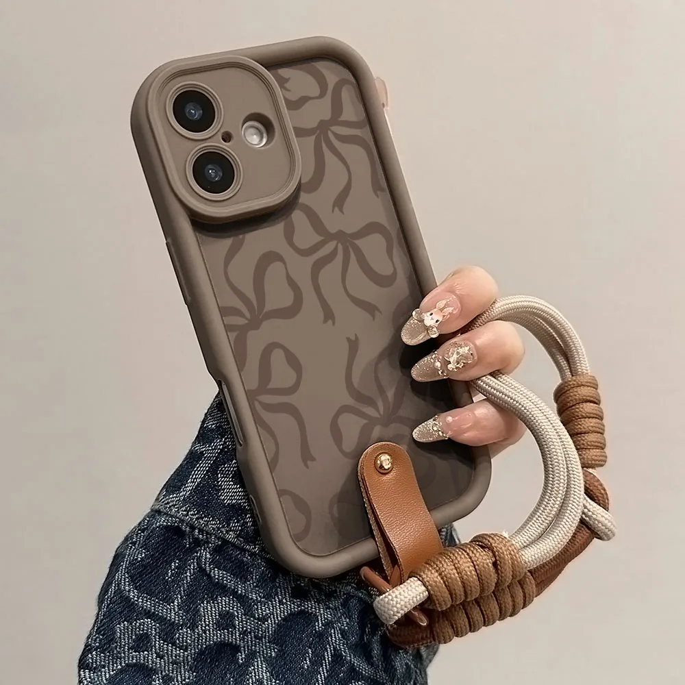Elegant Bow Wrist Chain Lanyard Soft TPU Phone Case Cover