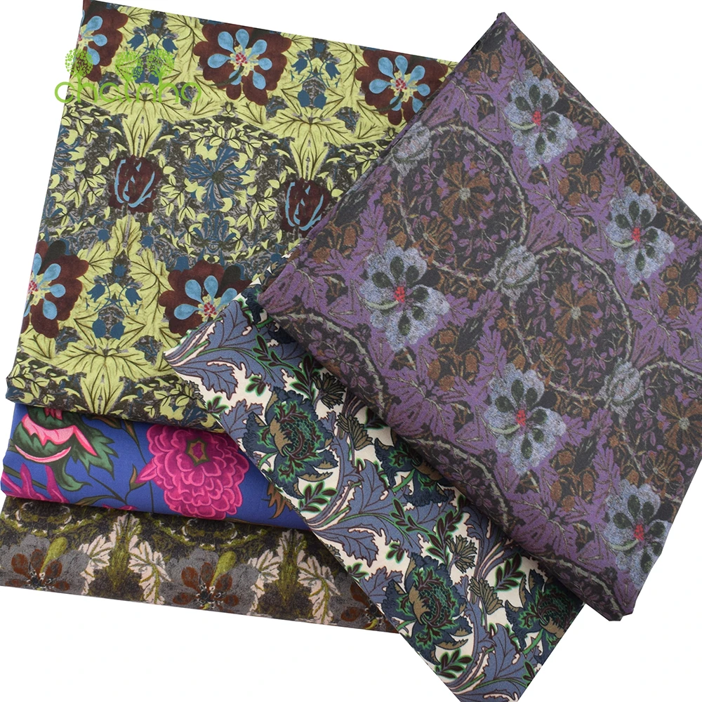 Chainho,Printed Plain Weave Poplin Cotton Fabric,DIY Sewing Quilting MaterialPatchwork Cloth,Floral Series,3 Sizes,PCC158