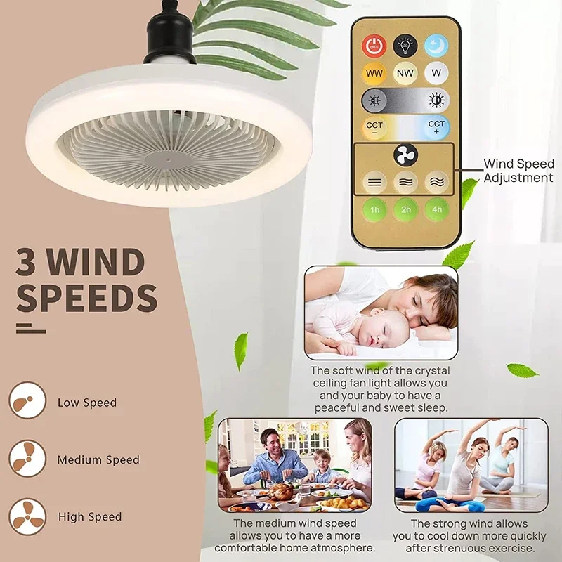 3In1 Ceiling Fan With Lighting Lamp E27 Converter Base With Remote Control For Bedroom Living Home Silent Ac85-265v ceiling fan,led ceiling fan lights,led fan light