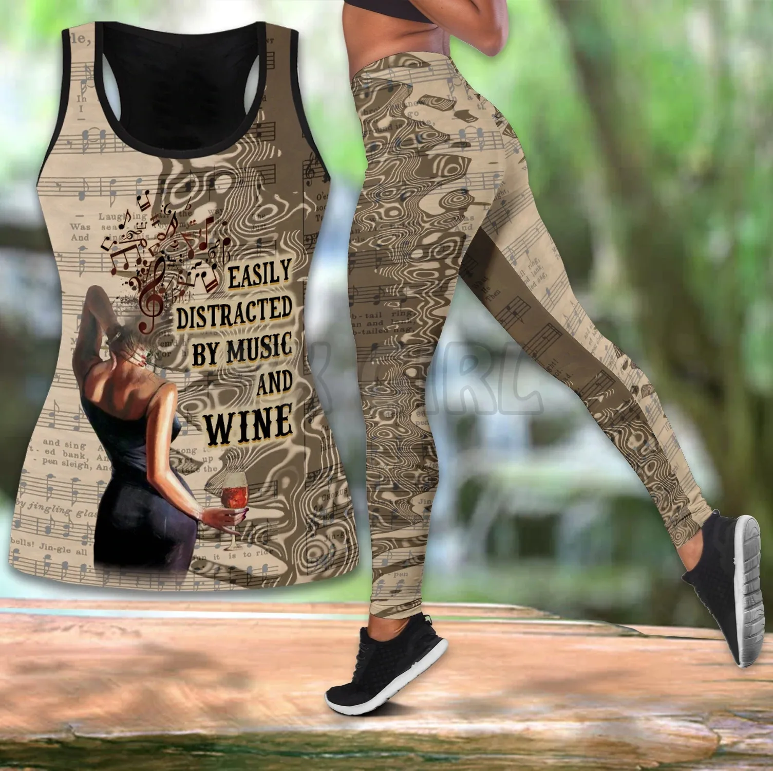 Music Easily Distracted By Music And Wine 3D Printed Tank Top+Legging Combo Outfit Yoga Fitness Legging Women ogkb men s set 3d pants and hoodie piano hip hop music aesthetic printed keyboard sweatshirt jogger pants tracksuits streetwear