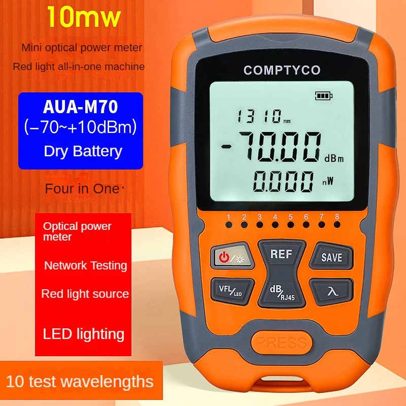 

AUA-M70 Four in one mini Optical power meter red light all-in-one machine 10km-70~+10dbm network cable test