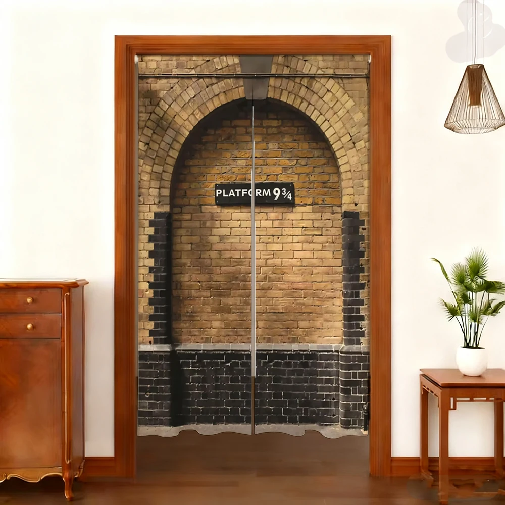 Harryy Potters 9/4-Zug-Plattform, Backsteinmauer, Fotografie-Hintergrund, magische Schultür, hängendes Banner, halber Vorhang, Baby-Portrait – Detail 7