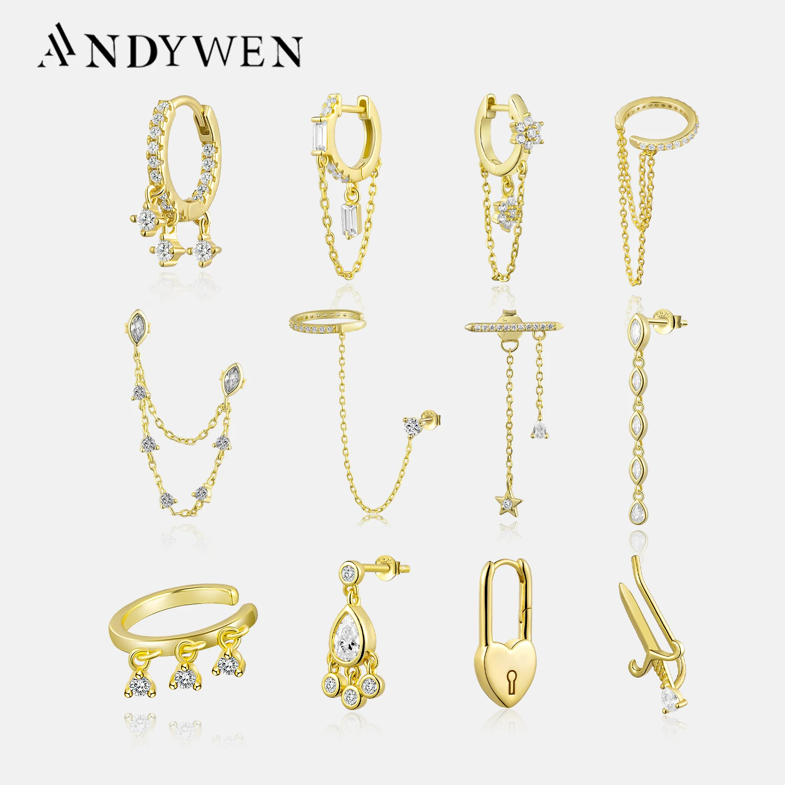 ANDYWEN 925 Sterling Silver Gold Flirt Drop Earring Teadrops Pendietes Fantasy Pavee Cuff Moonlight Petite Clips Piercing Jewelr silver earrings womens earrings gold earrings silver dangle earrings