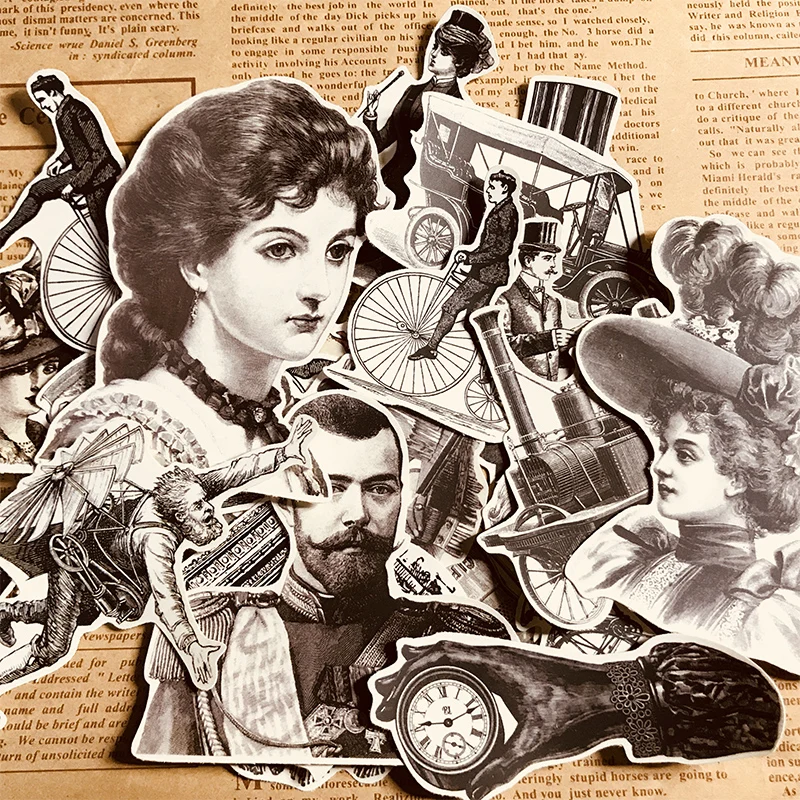 

32pcs Retro Black And White European Style Retro Characters Hand Account Sticker Material Tool Album Waterproof Decorative