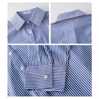 Classique rayé femme printemps automne Blouses chemise dame longue lanterne manches col montant lâche haut Blouse 6