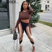 

FAGADOER Fashion Street Tracksuits Women Slim Long Sleeve Crop Top And Print Legging Pants Two Piece Sets Female Casual Outfits