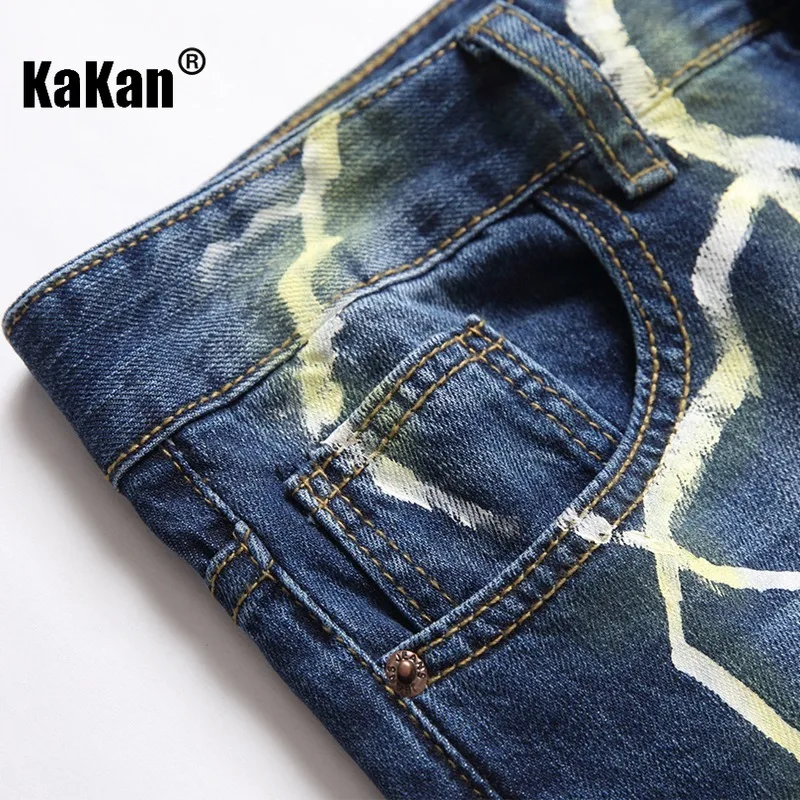 Kakan - Original European and American Personality Lightning Ripped Jeans for Men, 3D Digital Printed Denim Pants K87-F820