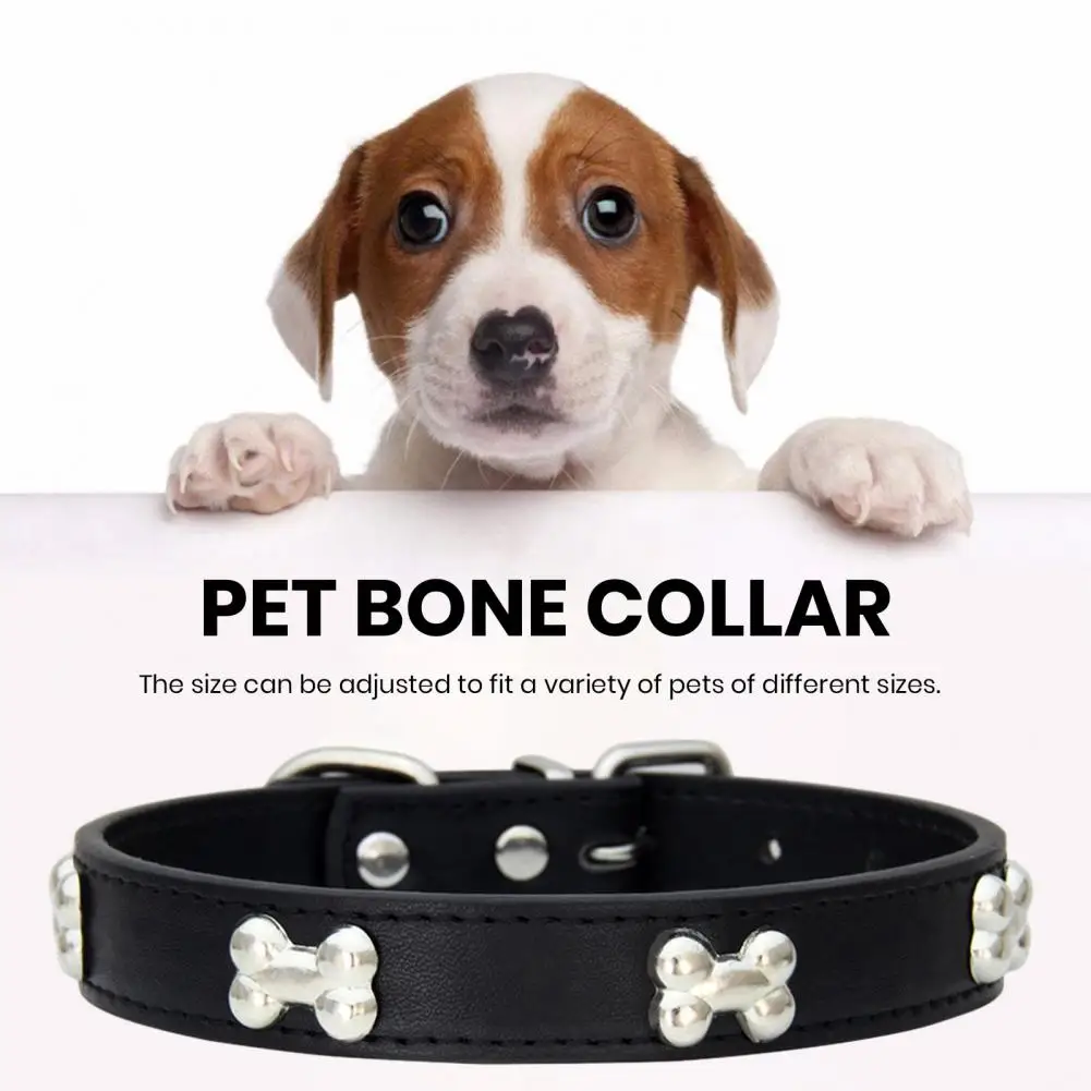 

Adjustable Pet Collar for Dogs Cats Adjustable Pet Collar with Bone Pattern Design Metal Buckle Leash Clip for Adjustable