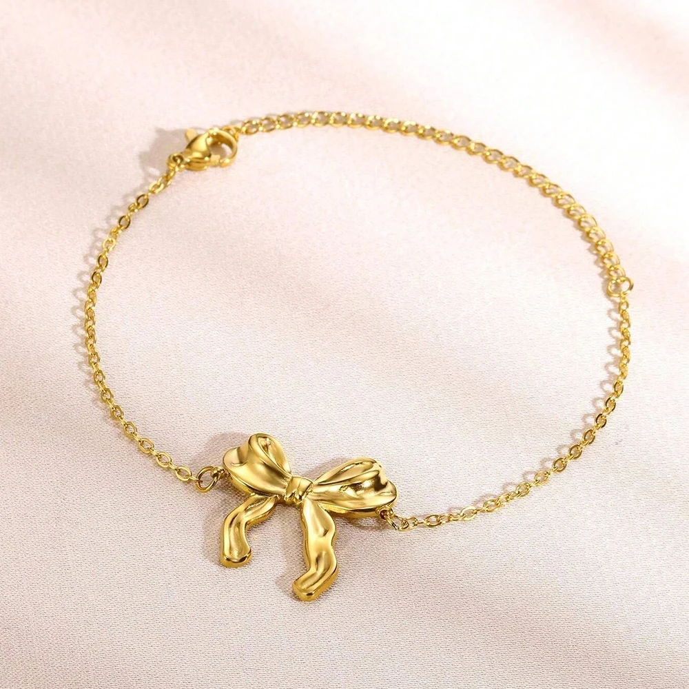 Bow Tie Bracelets For Women Gold Stainless Steel Aesthetic