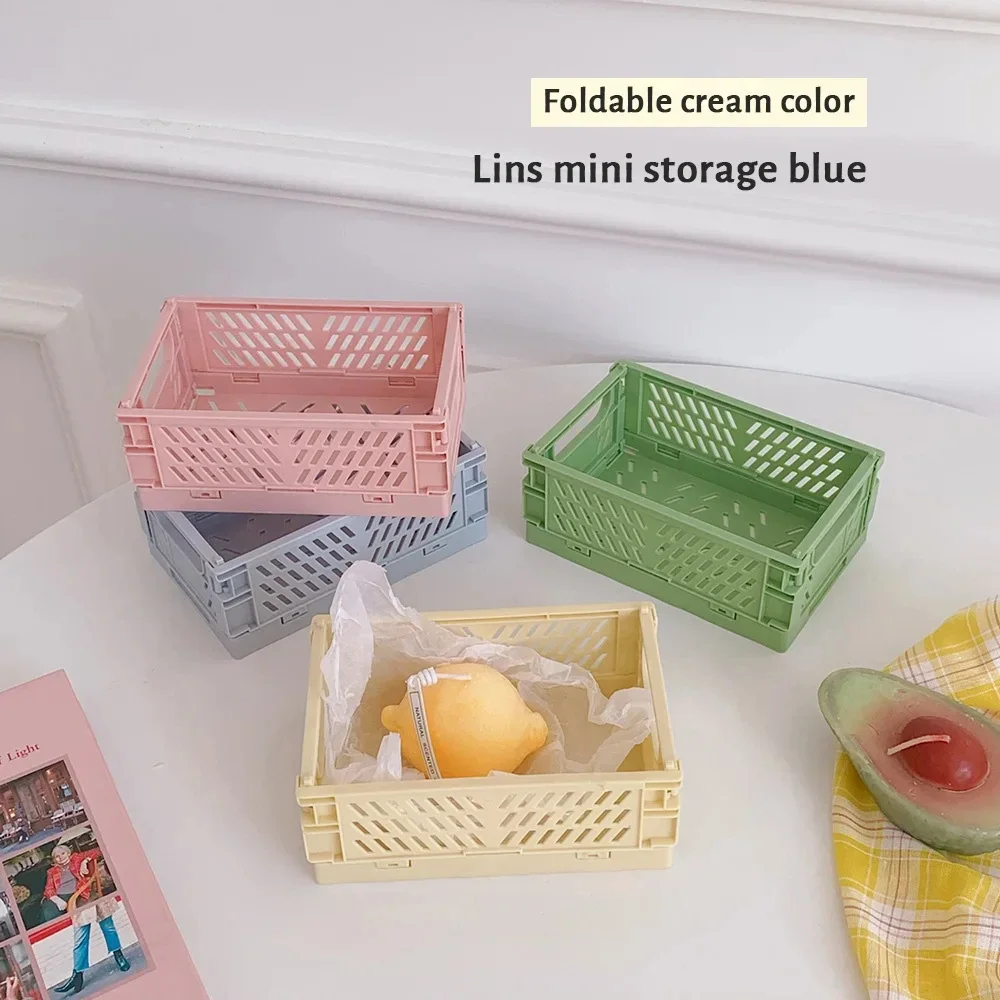 6-color folding plastic storage box, student desk tidying tape, stationery folding basket, storage basket, storage box