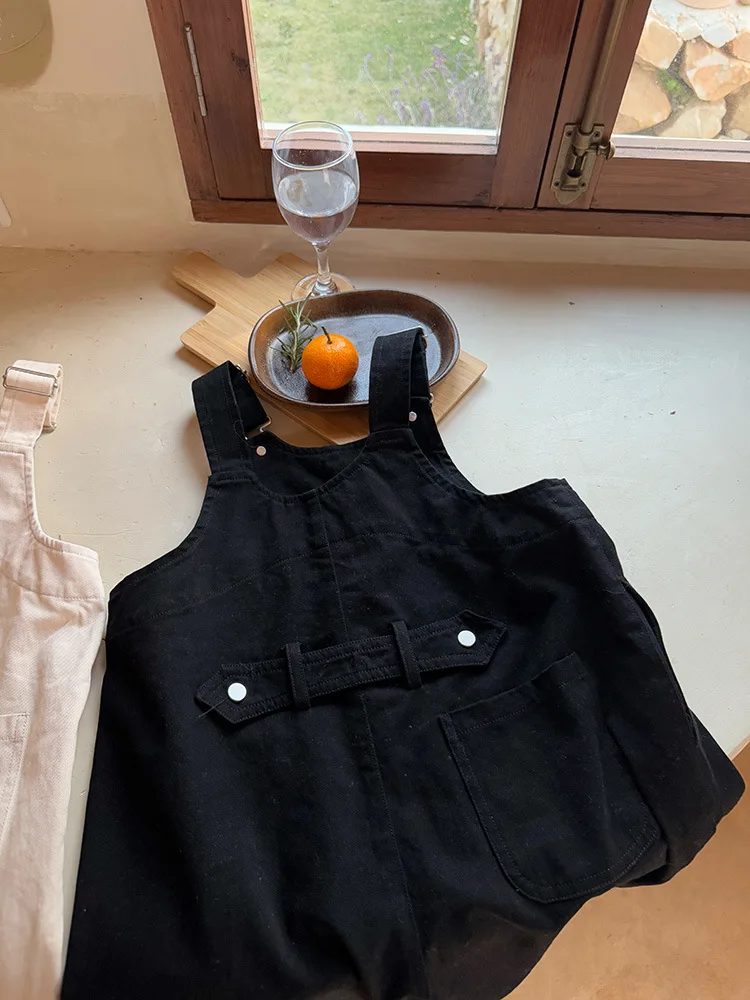 2025 Spring New Children Loose Overalls Cotton Boys Fashion Casual Pants Baby Girls Versatile Strap Trousers Kids Clothes
