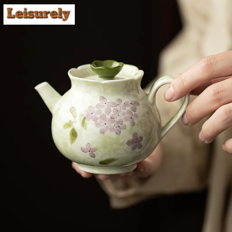 200ml Hand-painted Hydrangea Teapot Zen Tea Infuser Pot Household Tea Maker Kettle with Strainer Chinese Tea Set Supplies Gift