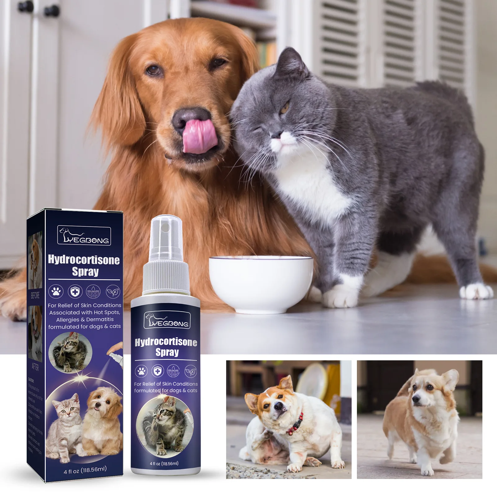 

119ml Pet Anti-Itch Spray Removes Mites Removes Mites Repels Insects Relieves Itching Cleans And Soothes Skin Fur Cats And Dogs