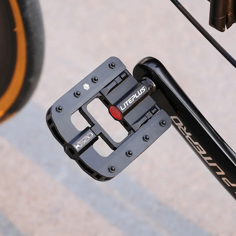 LITEPLUS Foldable Aluminum Bicycle Pedals - Purple Platform Pedals