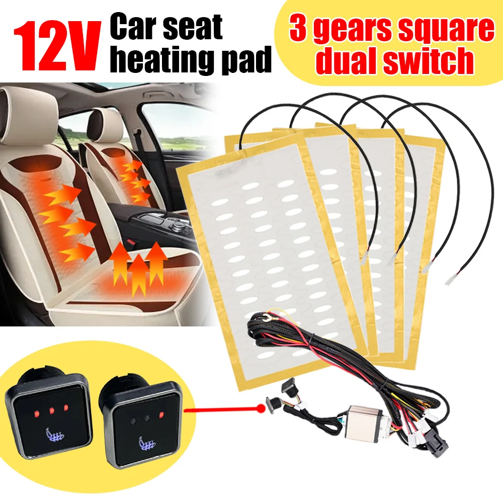 12V Universal Built-in Car Seat Heater Kit Fit 2 Seats Alloy Wire Heating Pads 3 Gear Square Control Switch Warmer Seat Cover 6