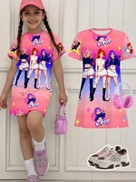 Robe pour filles, motif de dessin animé Kpop, cadeau amusant pour les fans, vêtements Harajuku pour filles, hauts d'été, robe à manches courtes, vêtements pour enfants 1